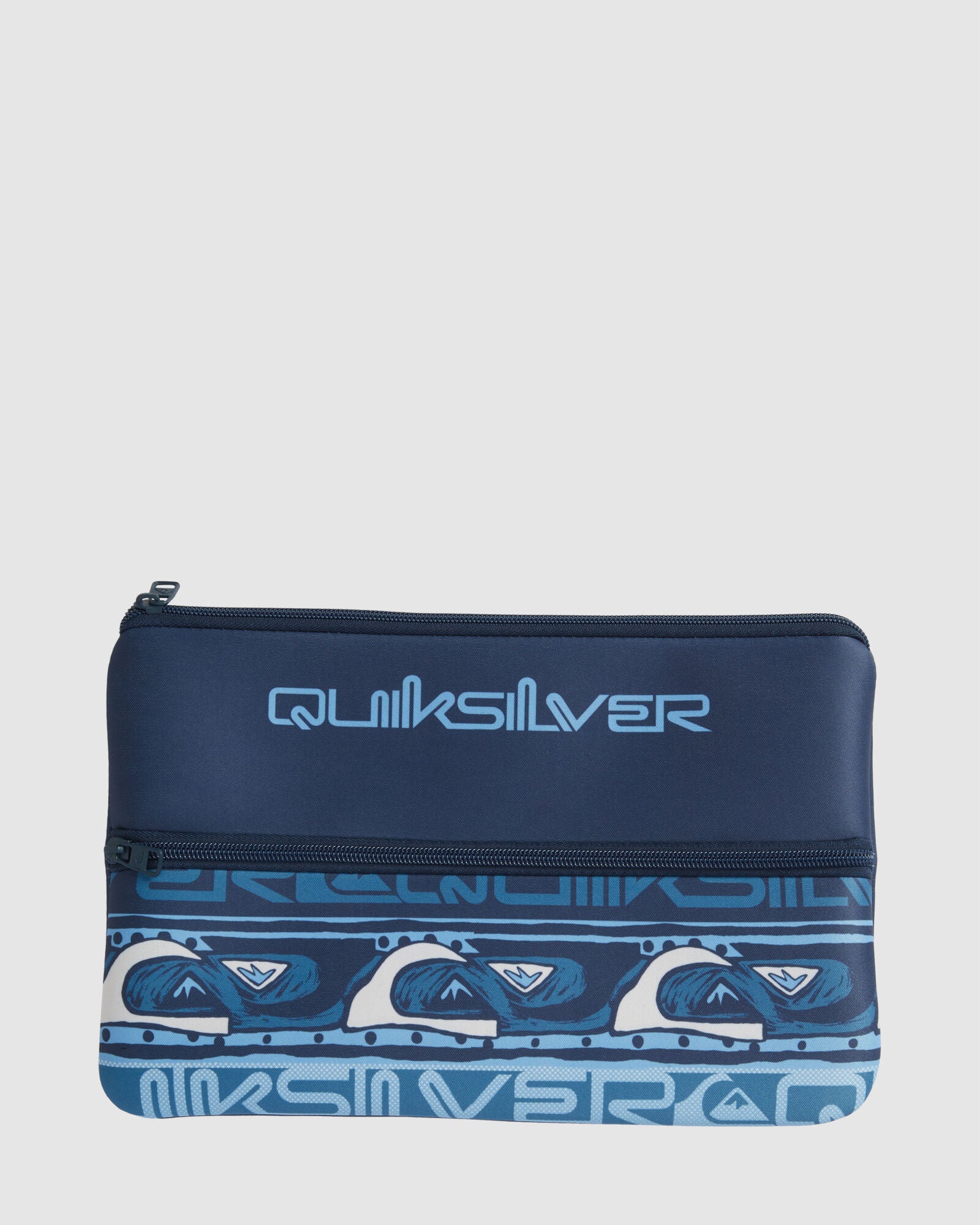 quiksilver blocked jumbo pencil case  boys mens accessories back to school two zip compartment blue