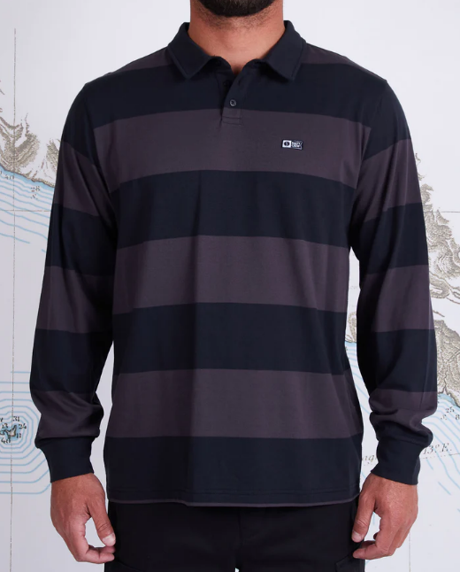 DIVER DOWN LONG SLEEVE POLO SALTY CREW CHARCOAL STRIPE