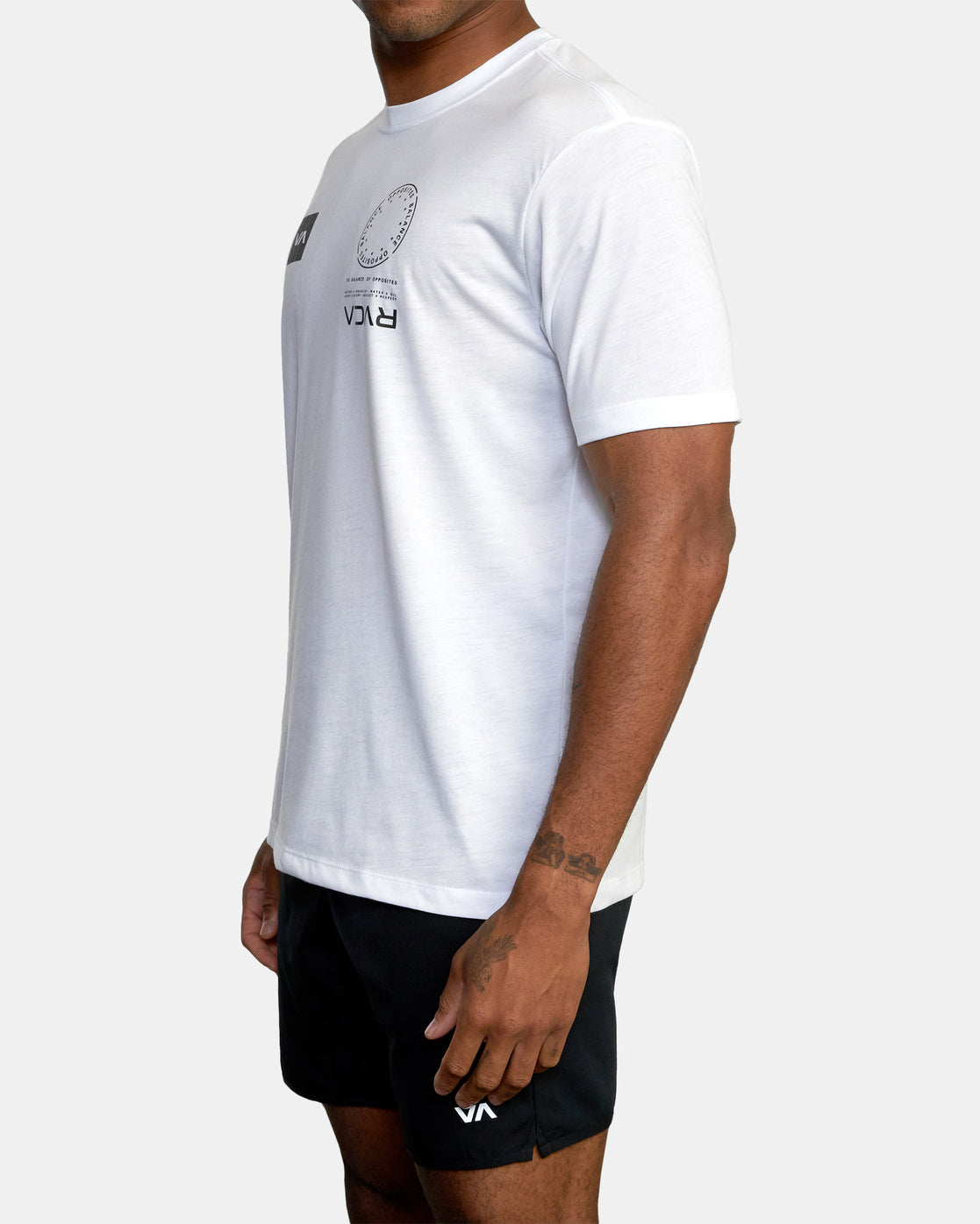 VA MARK SS RVCA WHITE MENS T-SHIRTS CREW NECK REGULAR FIT LIGHT WEIGHT SCREEN PRINTED FRONT AND BACK