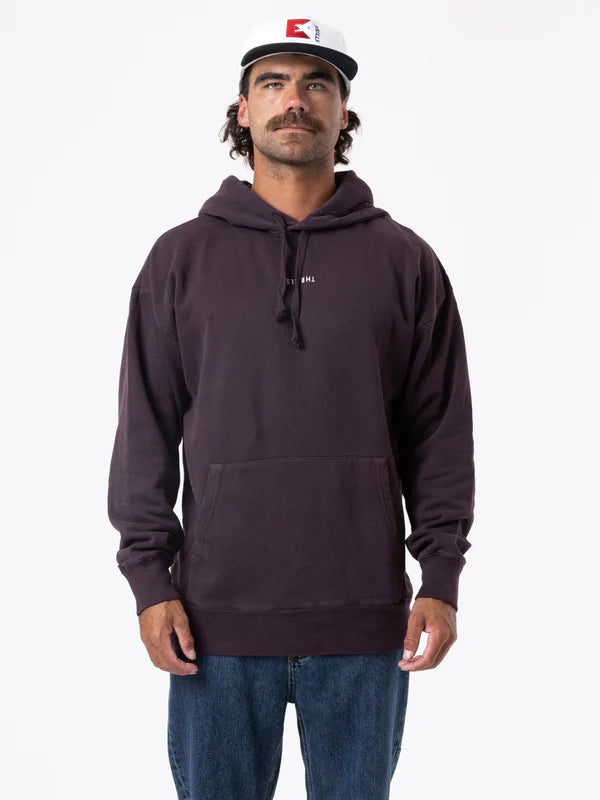 MINIMAL THRILLS SLOUCH PULL ON HOOD, DEEP PLUM