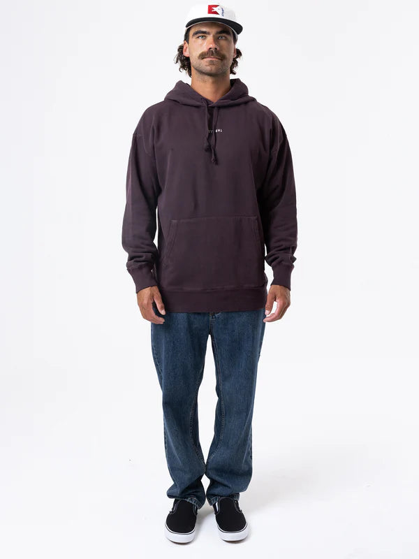 MINIMAL THRILLS SLOUCH PULL ON HOOD, DEEP PLUM