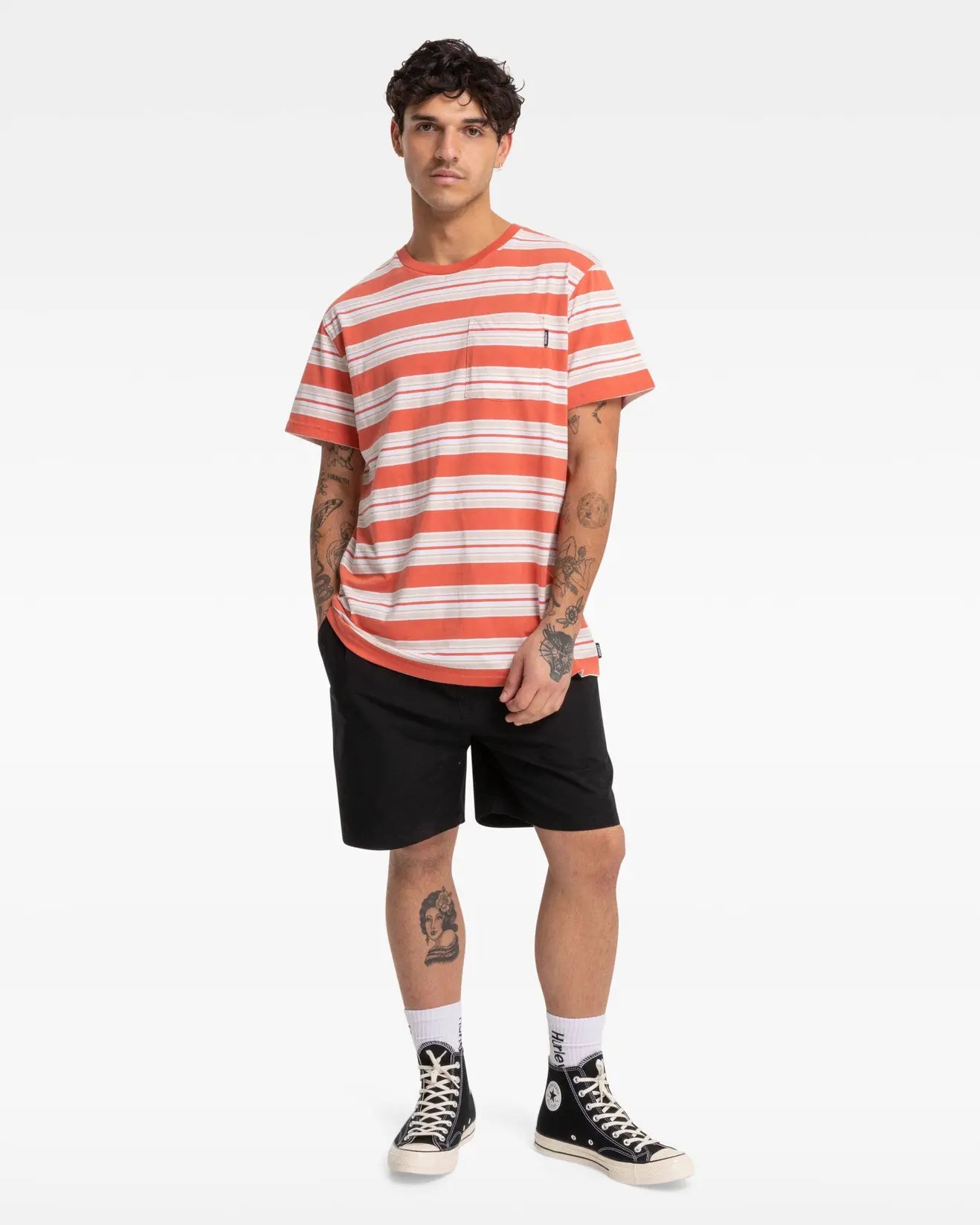 noah stripe tee, burnt sienna, hurley