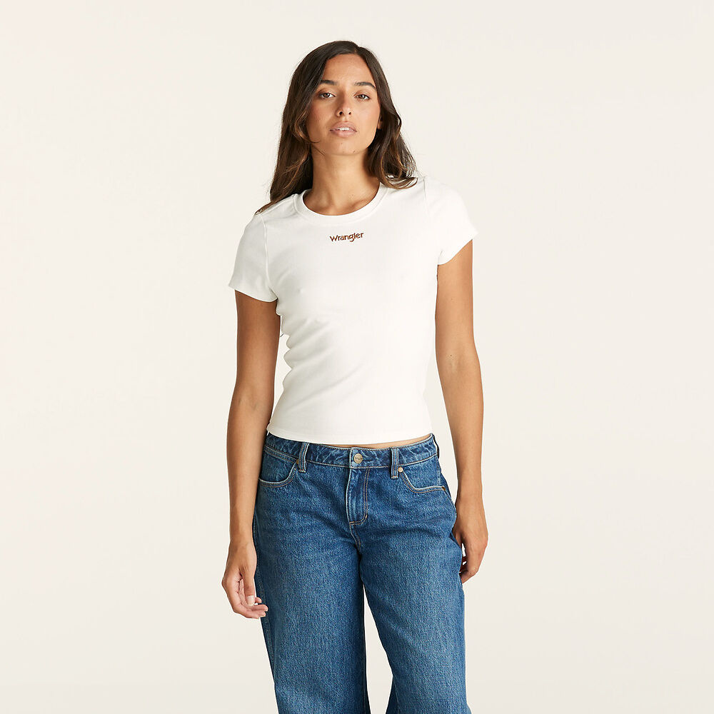 STAPLE RIB TEE, VINTAGE WHITE, WRANGLER, LADIES TOPS