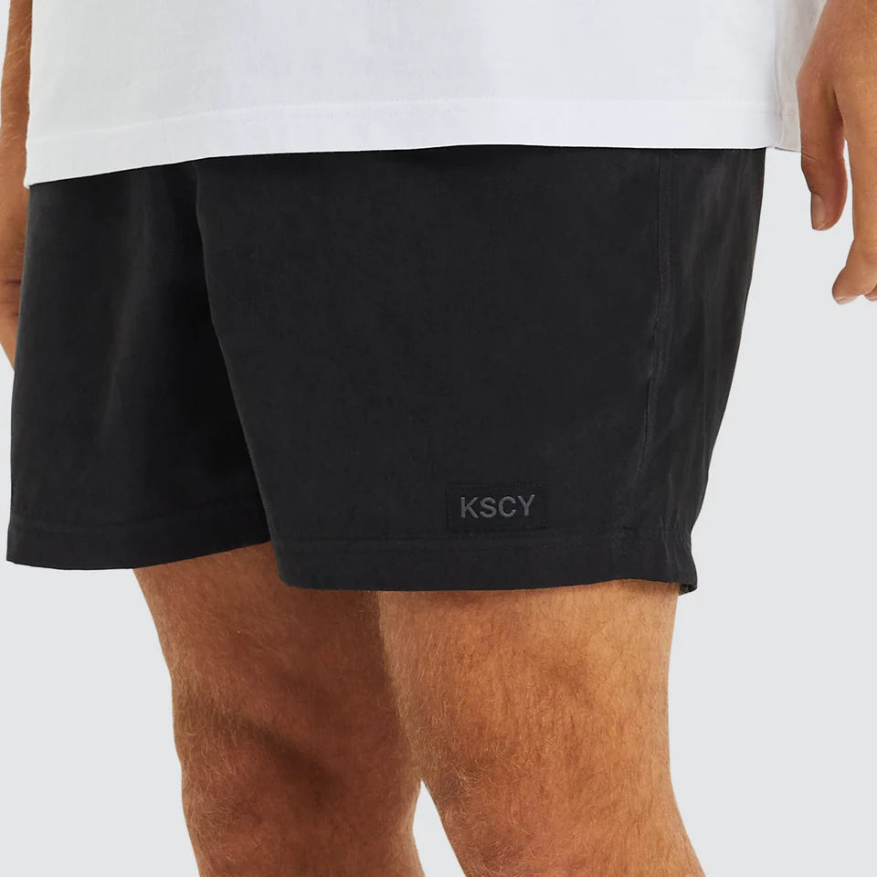 sunrise beach shorts, mens shorts, kiss chacey, jet black