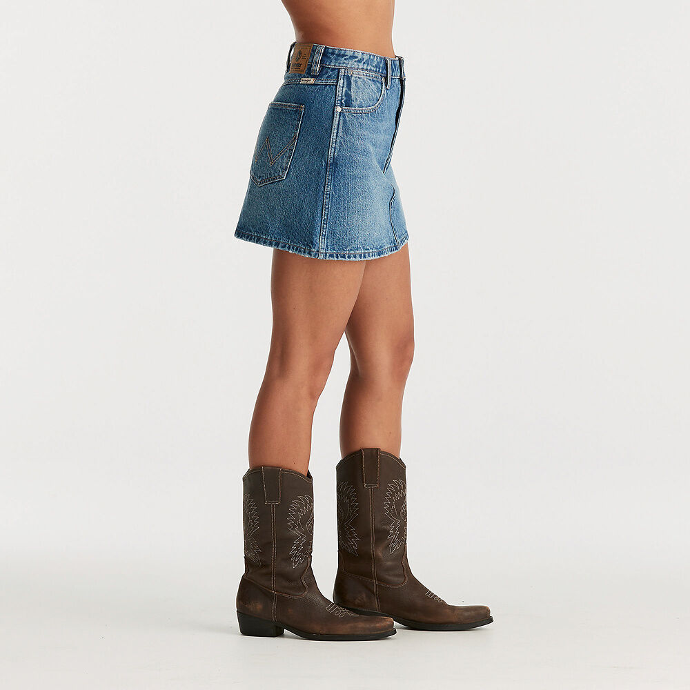 WRANGLER, LADIES WRANGLER, LADIES SKIRTS, WRANGLER SKIRTS, LADIES DENIM MINI SKIRTS, LADIES MINI SKIRTS