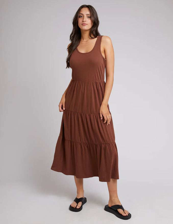 all about eve linen midi dress brown ladies women