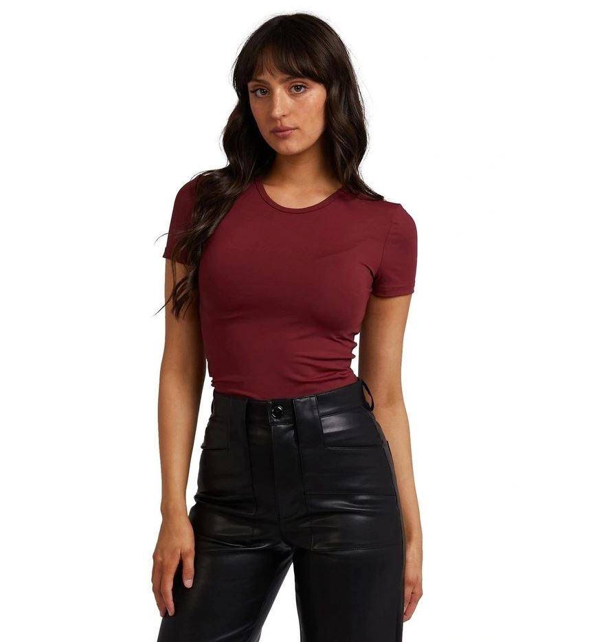 all about eve staple top port red spandex teeshirt womens