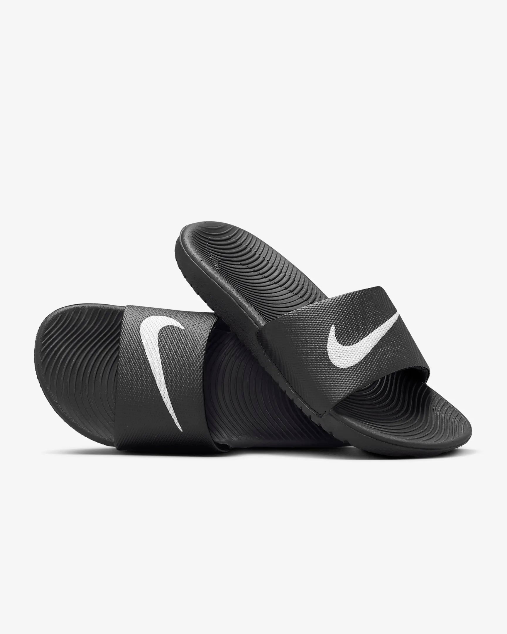 Nike Kawa Slide Kids Children Footwear Black white tick 