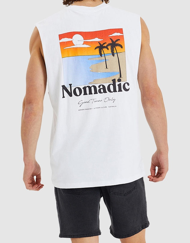 CYCLE RELAXED TEE MENS SINGLET MUSCLE OPTICAL WHITE SUNSET RELAXED FIT NOMADIC PARADISE