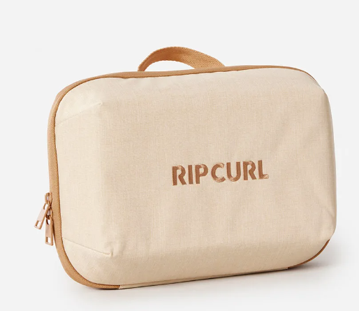 light brown, ripcurl, beauty, beauty bag, multiple compartments