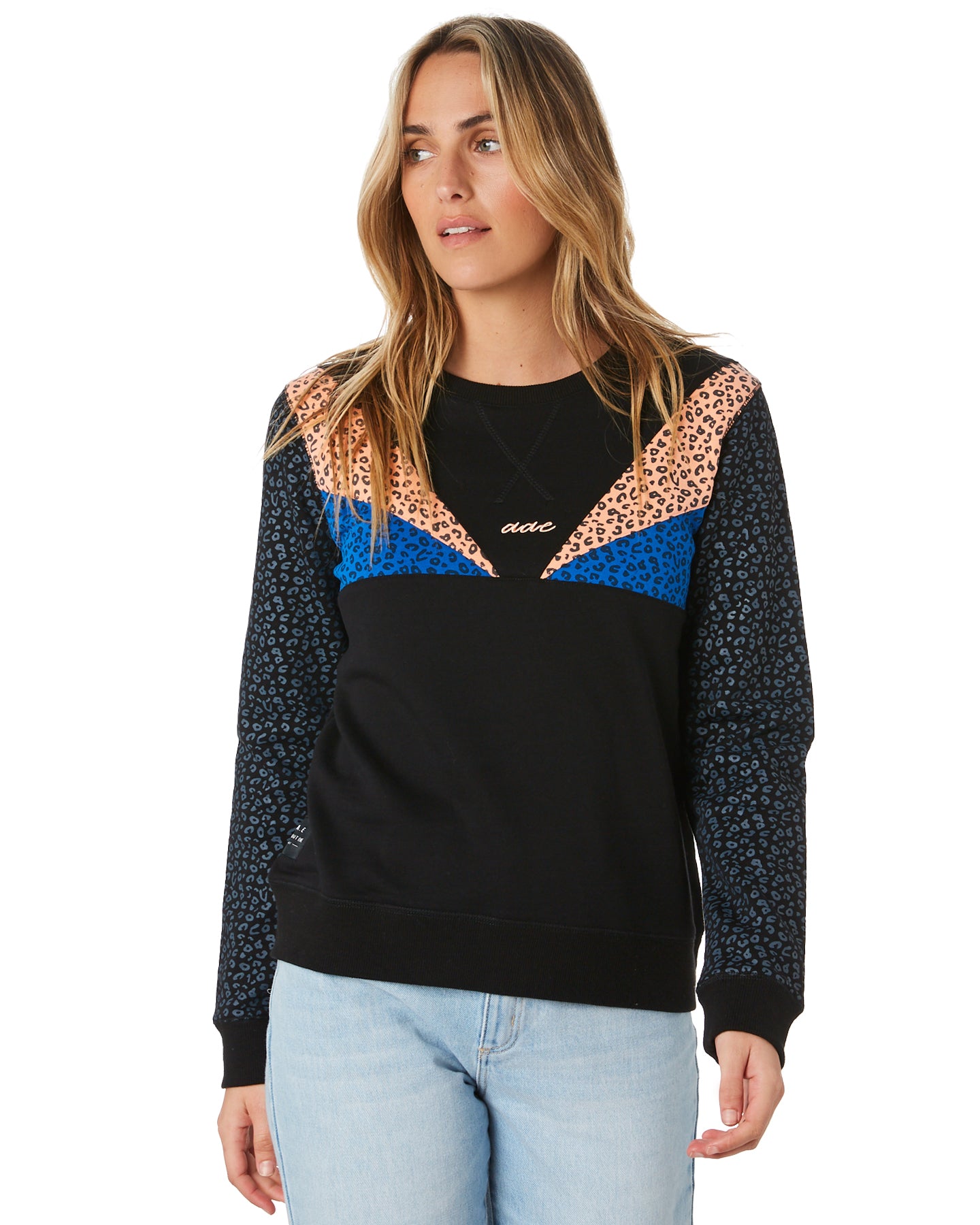 revival crew all about eve leopard print pink blue grey black warm winter crew jumper soft