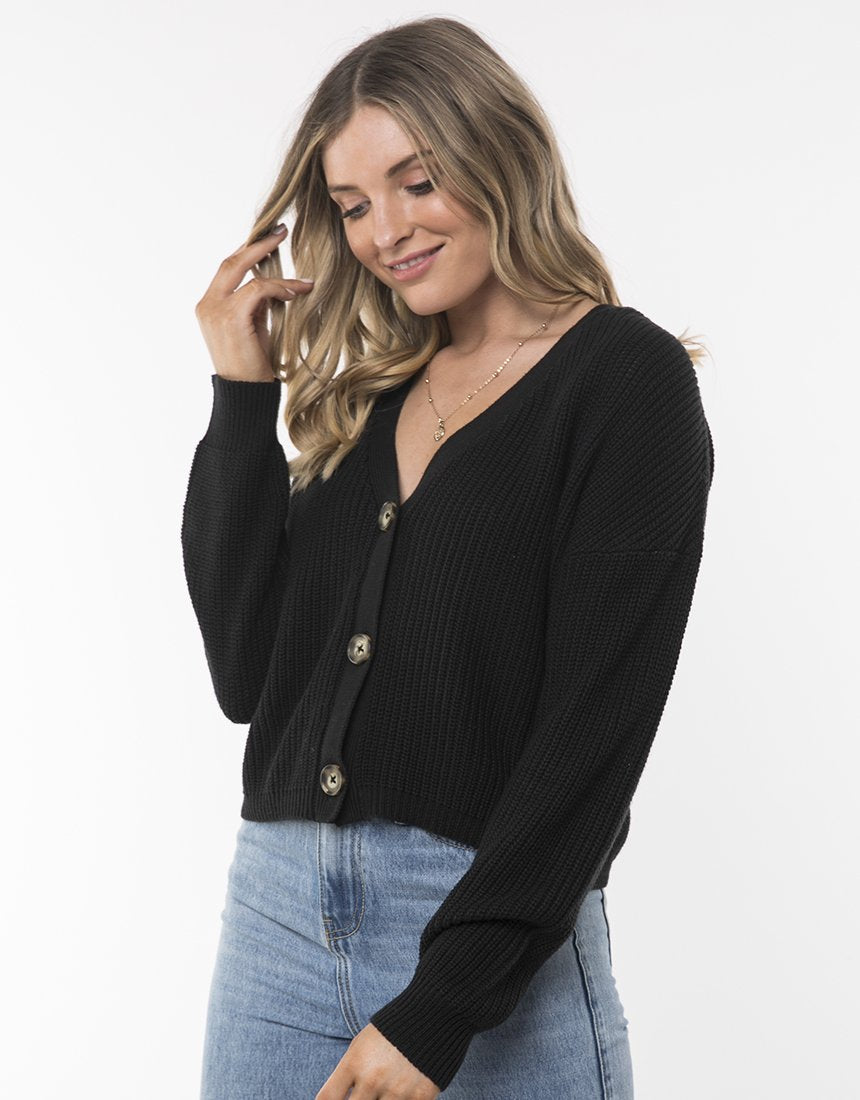 ladies black knit jumper button up sweater all about eve