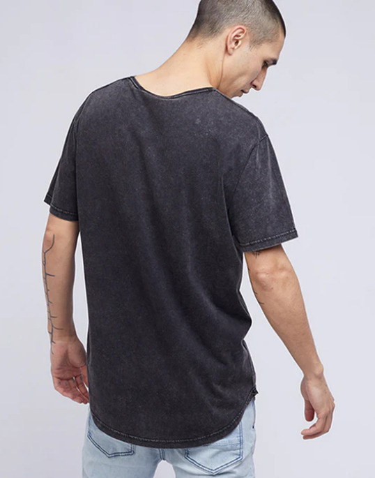 TEE ACID TAIL silent theory washed black Slim fit Tail Tee 100% Cotton Curved hem mens short sleeve t-shirt