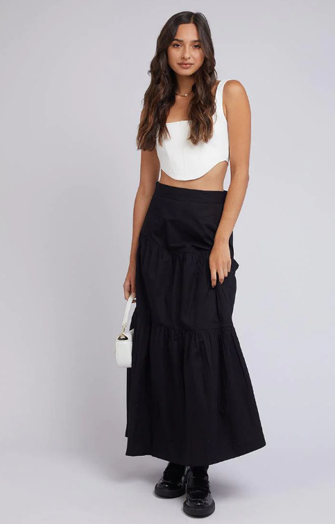 ELEANOR MAXI SKIRT ALL ABOUT EVE BLACK LADIES LAYERED SUMMER 