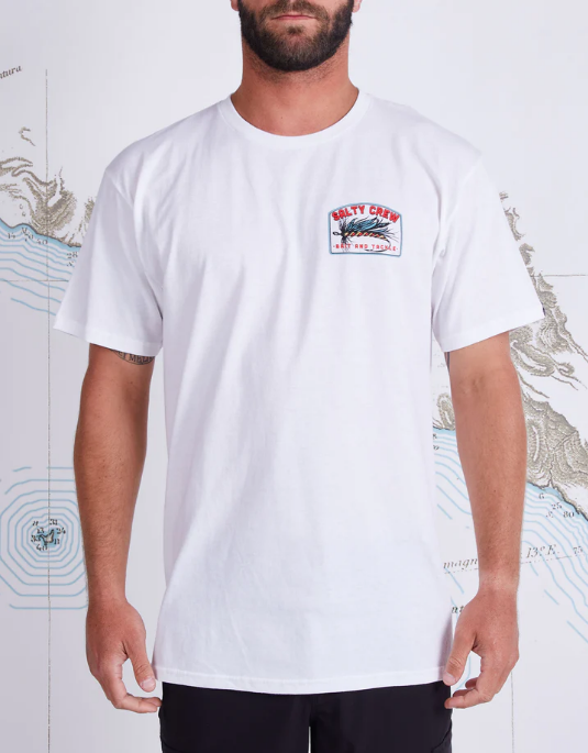 FLY DROP STANDARD SHORT SLEEVE TEE SALTY CREW WHITE MENS SCREEN PRINTED LOGO FRONT AND BACK