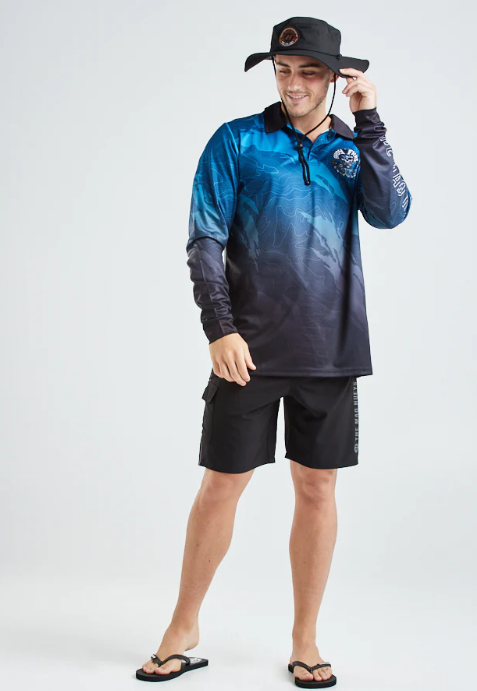 HIGH TIDE UPF50+ FISHING JERSEY NAVY THE MAD HUEYS MENS