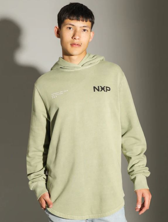 MENS NXP NOSEBLEEDS HOODED DUAL CURVED SWEATER JUMPER SAGE GREEN NENA AND PASADENA