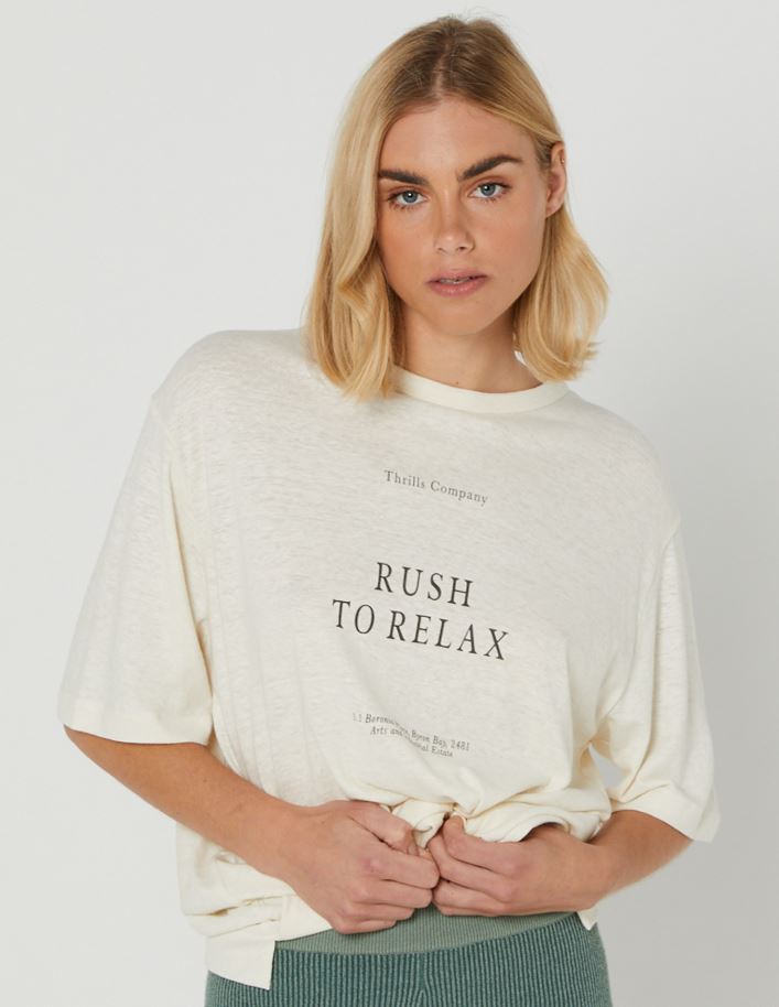 RELAXTION TECHNIQUES HEMP BOX TEE RELAXED FIT CREW NECKLINE LADIES THRILLS SHORT SLEEVE SHIRT OVERSIZED