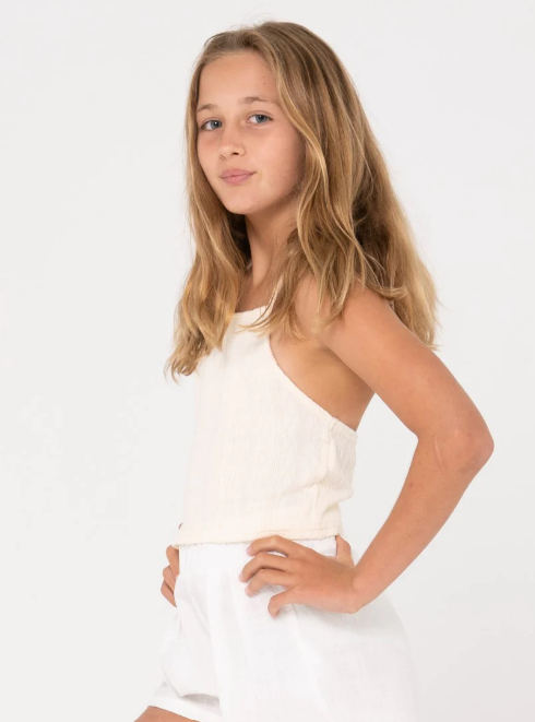 RIVIERA HALTER TOP GIRLS RUSTY SUNLIGHT Cropped Halter Neck Top With Adjustable Neck Tie And Open Back Textured Pattern Jersey 90%cotton 8%poly 2%spandex