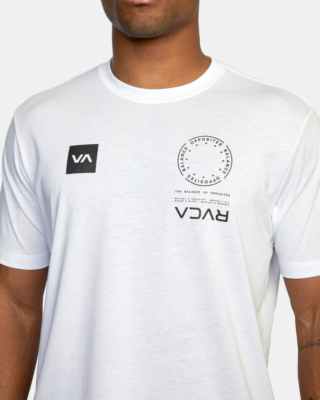 VA MARK SS RVCA WHITE MENS T-SHIRTS CREW NECK REGULAR FIT LIGHT WEIGHT SCREEN PRINTED FRONT AND BACK