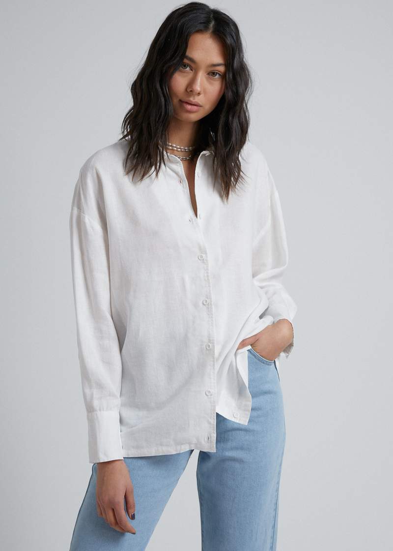 ladies white button up top shirt long sleeve dressy baggy oversized ladies afends