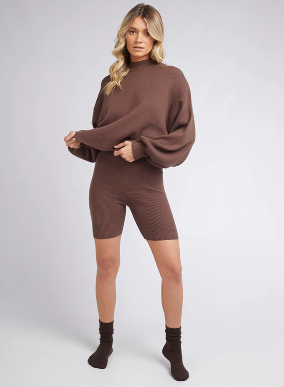 BLAIR KNIT SHORT BROWN ALL ABOUT EVE 